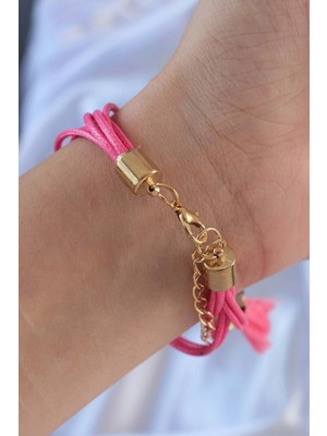Uravas Store Pembe Zirkon Taşlı Ipli Püskül Detay Çoklu Bileklik