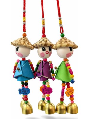 Uravas Store Renkli Boncuklu Şapkalı Bebek Rüzgar Çanı ALK5383