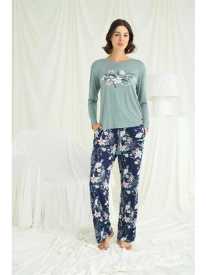 Amora Secret  Çiçek ve Yaprak Desenli Baskılı Pijama Takımı