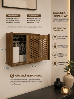 Wifi Modem Kutusu Kablo Düzenleyici Duvar Tipi Priz ve Modem Gizleme Kutusu