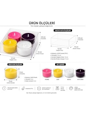 Mum Seti 4 Lü - Dekoratif Mum Seti – Uzun Yanma Süreli - Kurşunsuz Fitilli – Ev - Spa - Yatak Odası ve Davet Organizasyonlar - Renkli - Ucuz - Hediyelik - Nişan - Düğün - Masaj -Sarı-Pembe-Beyaz-Mor