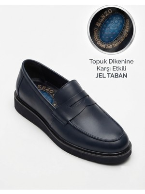 Growish GD0392 Hakiki Deri Lacivert Renk Italyan Tarz Tasarım Poli Yüksek Taban Topuk Dikeni Jel Taban Koku Yapmaz Spor Klasik Ayakkabı