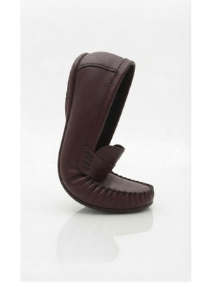 Growish GD0126 Hakiki Yumuşak Deri Yanık Kahve Bağcıksız Acı Kahve Babet Düz Püskülsüz Loafer Ayakkabı