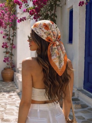Revam Collection Çiçek Desen Bandana Fular Şal