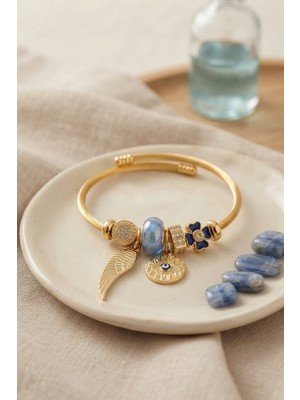 Uravas Store Mavi Göz Model Gold Renk Charmlı Bileklik