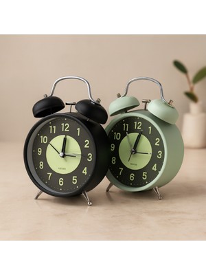 Uravas Store Twin Bell Metal Masa Çalar Saat 11 cm – Pilli, Işıklı, Fosforlu