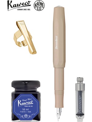 Kaweco Skyline Sport Macchiato M Dolma Kalem Seti | Mini Piston + 50 ml Mavi Şişe Mürekkep + Altın Klips