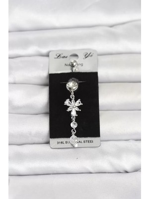 Uravas Store 316L Cerrahi Çelik Sallantılı Zirkon Taşlı Model Göbek Piercing TJ-PR1410