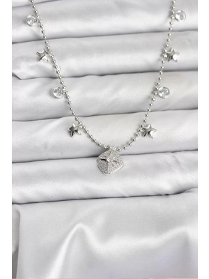 Uravas Store Pirinç Gümüş Renk Zirkon Taşlı Kutup Yıldızı Model Kadın Kolye - TJ-BKO10657