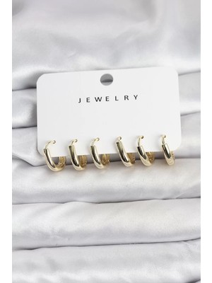 Uravas Store Gold Renk Pirinç Halka Kadın Küpe Seti - TJ-BKP11483