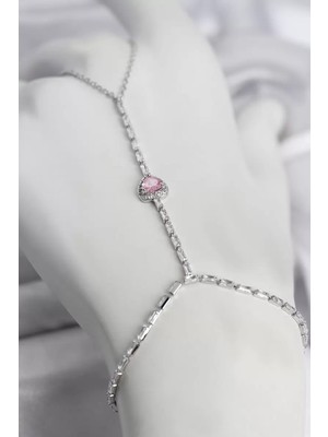Uravas Store Gümüş Renk Pirinç Zirkon Taşlı Pembe Kalp Model Şahmeran TJ-SN772