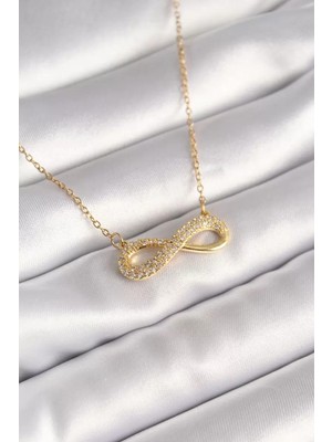 Uravas Store 316L Çelik Gold Renk Zincir Zirkon Taşlı Sonsuzluk Model Kadın Kolye - TJ-BKO8410