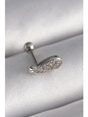 Uravas Store 316L Çelik Gümüş Renk Zirkon Taşlı Kanat Tragus Piercing - TJ-PR1269