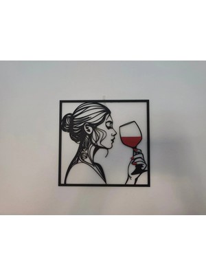 Liya3D 23X22 cm Şarap Seven Kadın Duvar Dekoru | Kadehli Kadın Silüeti | Modern Dekoratif Duvar Süsü