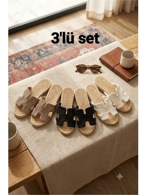 Belirtilmemiş 3'lü Paket Önü Yanı Açık Kadın Terlik Dış Mekan ve Ev Terliği