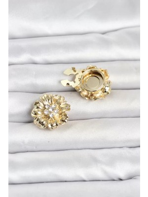 Uravas Store Çiçek Model Zirkon Taşlı Düğme Veya Manşet Broşu TJ-BR483