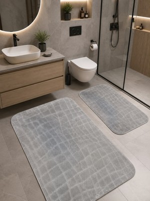 Halı Atölyesi Premium 2'li Banyo Paspas Seti Kaymaz Taban Yumuşak Dokulu 60X100 & 50X60