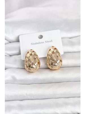 Uravas Store 316L Çelik Gold Renk Motifli Damla Kadın Küpe TJ-BKP11829
