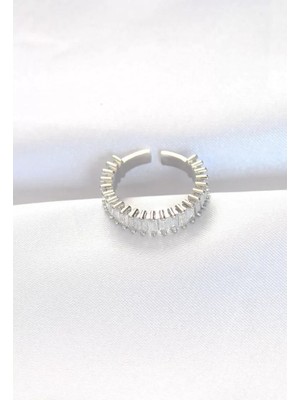 Uravas Store Sıralı Baget Taşlı Silver Renk Ayarlanabilir Yüzük - TJ-BYK3110