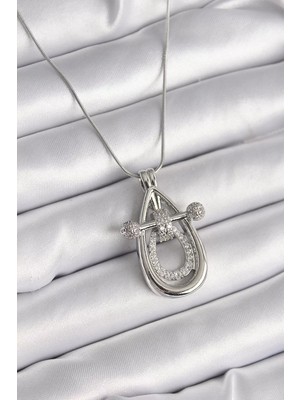 Uravas Store 316L Çelik Gümüş Renk Zirkon Taşlı Damla Model Kadın Kolye - TJ-BKO9606