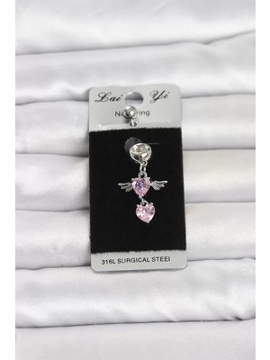 Uravas Store 316L Cerrahi Çelik Pembe Zirkon Taşlı Kanat Model Göbek Piercing TJ-PR1405