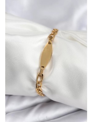 Uravas Store 316L Çelik Gold Renk Oval Yazı Yazmaya Uygun Kadın Bileklik - TJ-BB7917