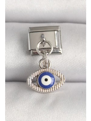 Uravas Store 316L Çelik Gümüş Renk Nazar Boncuk Detaylı Göz Model Nomination Charm - TJ-BC1216