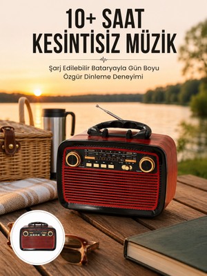 sbodurhome Bluetooth Hoparlör Ahşap Renk Vintage Işıklı Nostaljik Radyo Fm Ahşap Görünümlü Yeni Nesil