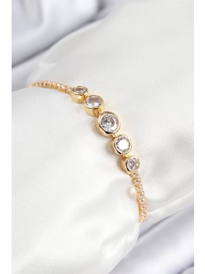 Uravas Store Pirinç Zirkon Taşlı Sıralı Daire Model Gold Renk Asansörlü Kadın Bileklik - TJ-BB7719
