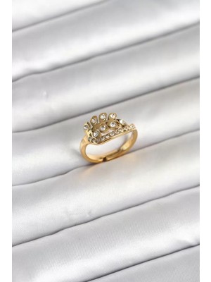 Uravas Store 316L Çelik Gold Renk Zirkon Taşlı Kalp Model Kadın Yüzük - TJ-BYK4169