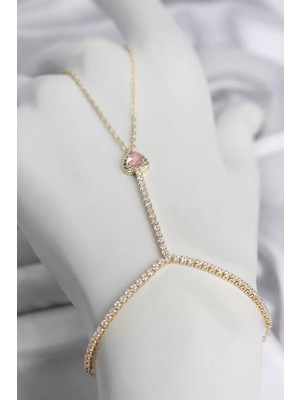 Uravas Store Gold Renk Pirinç Zirkon Taşlı Pembe Kalp Model Şahmeran TJ-SN771