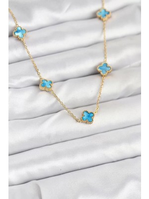 Uravas Store 316L Çelik Zincir Gold Renk Buz Mavisi Baby Boy Yonca Kadın Kolye - TJ-BKO10571