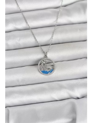 Uravas Store 316L Çelik Zincir Gümüş Renk Zirkon Taşlı Deniz Temalı Kadın Kolye - TJ-BKO11033