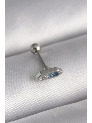 Uravas Store 316L Çelik Gümüş Renk Mavi Zirkon Taşlı Tragus Piercing - TJ-PR1285