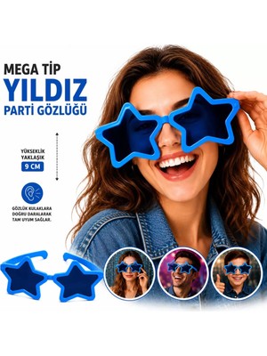 Uravas Store Mega Tip Yıldız Parti Gözlüğü Mavi Renk