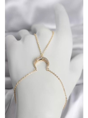 Uravas Store Pirinç Gold Renk Hilal Model Zirkon Taşlı Kadın Şahmeran - TJ-SN751