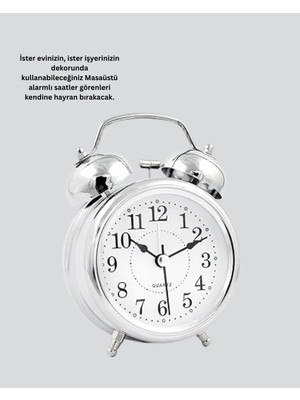 Uravas Store Mey Ithalat® Dekoratif Yuvarlak Gümüş Sessiz Işıklı Masa Üstü Çalar Saat Alarmlı ve Şık Tasarım