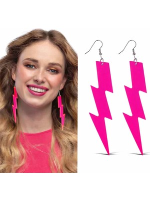 Uravas Store Mey Ithalat® 80’ler 90'lar Retro Neon Pembe Şimşek Küpe 10 cm