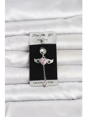 Uravas Store 316L Cerrahi Çelik Kanatlı Kalp Model Göbek Piercing TJ-PR1402