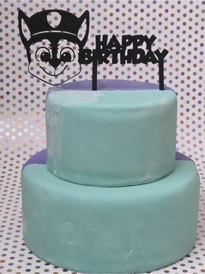 Liya3D Köpek Temalı Happy Birthday Cake Topper | 3D Baskı Doğum Günü Pasta Süsü | Siyah Pla