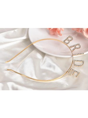 Uravas Store Mey Ithalat® Altın Gold Renk Bekarlığa Veda Kristal Taş Bride Tacı Ithal 16X10 cm