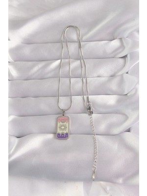 Uravas Store Mey Ithalat® 316L Çelik Gümüş Renk Karışık Mineli Ay Figür Tarot Kolye