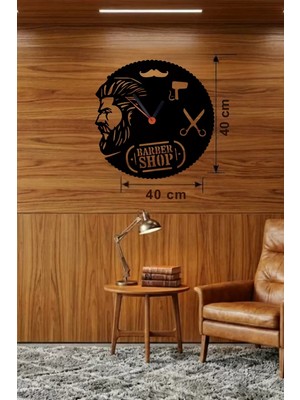 Uravas Store Mey Ithalat® Berber Kuaför Tasarım Ahşap Duvar Saati - 40X40 cm Berber Dekorasyonu