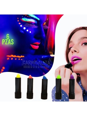 Uravas Store Mey Ithalat® Karanlıkta Parlayan Yanan Uv Neon Ruj Yüz Boyama 6 Adet 6 Renk
