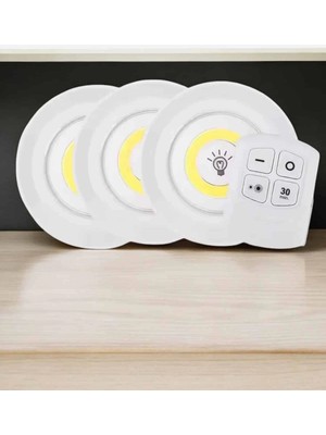 Uravas Store Mey Ithalat® Spot Lamba LED Işık 3'lü Uzaktan Kumandalı Pilli Yapışkanlı Kablosuz