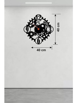 Uravas Store Mey Ithalat® Mekanik Dişli Çark Tasarım Ahşap Duvar Saati - 40X40 cm Steampunk Dekor