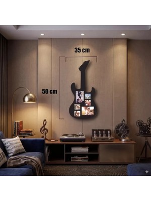 Uravas Store Mey Ithalat® Modern Rock Serisi: Siyah Lazer Kesim Gitar Figürlü Çoklu Anı Çerçevesi