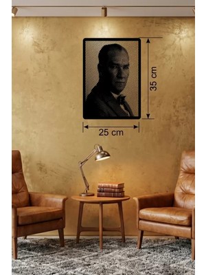 Uravas Store Mey Ithalat® Atatürk Line Art Metal Görünümlü Ahşap Tablo - Modern Ofis ve Ev Dekoru