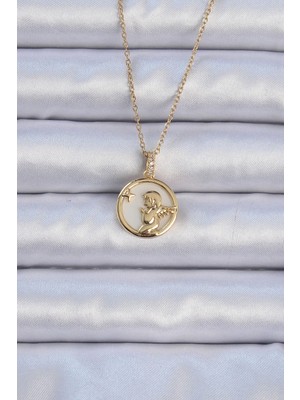 Uravas Store 316L Çelik Zincir Altın Renk Zirkon Taşlı Mineli Melek Kolye