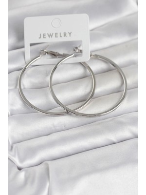 Uravas Store Gümüş Renk Pirinç Köşeli Kenar Halka 54 mm Kadın Küpe